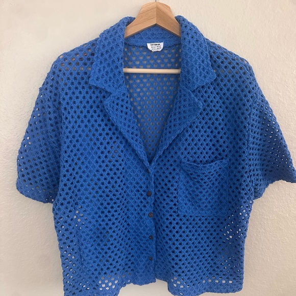 Cotton On Sweaters - Royal Blue Crochet Short Sleeve Cardigan